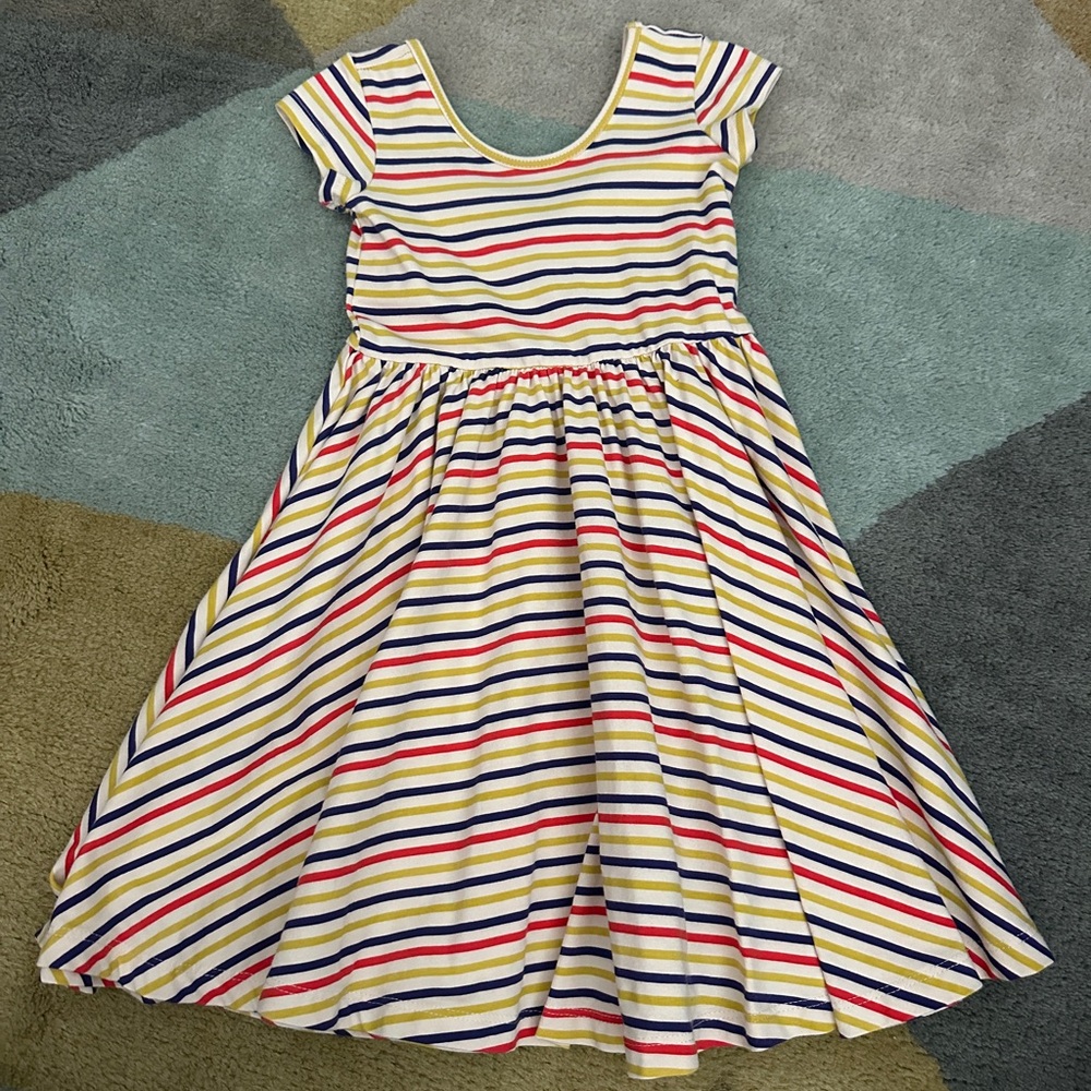 Alice + Ames Girls' Short Sleeve Stripe Dress in Primary Colors